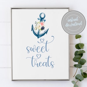 Nautical Bridal Shower Sign: Anchor Sweet Treats, Tying the Knot (PDF Download 8x10in)