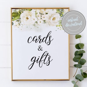 Floral Cards and Gifts Wedding Sign: White Roses (Printable Instant Download)