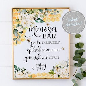 Mimosa Bar Sign She Found Her Honey Meant to Bee Bridal Shower Bachelorette Party Baby Shower Birthday Party Table Sign Instant Download