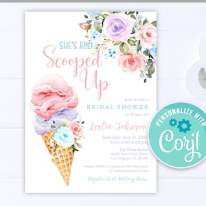 She&#39;s Been Scooped Up Bridal Shower Invitation, Ice Cream Summer Bridal Shower Editable Printable Instant Download Digital Invite Template