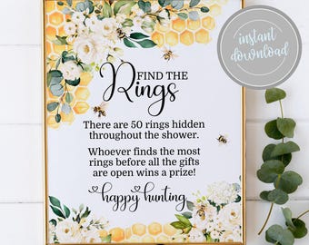 Find the Rings Game Sign: Bee Bridal Shower, Bachelorette Party (PDF & JPEG Download 8x10")
