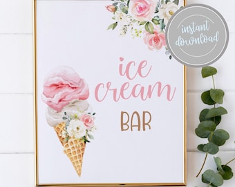 Ice Cream Bar Sign, Ice Cream Bridal Shower, She's Been Scooped Up Theme (Digital Download)