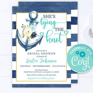 Nautical Bridal Shower Invitation: Anchor & Stripes (Editable Download)