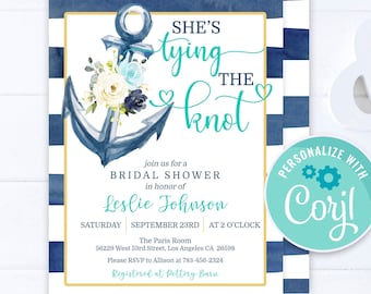 Nautical Bridal Shower Invitation: Anchor & Stripes (Editable Download)