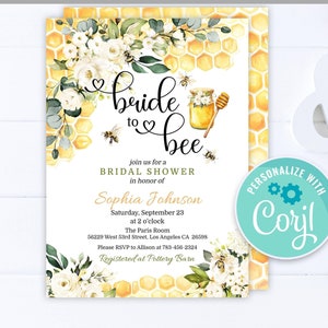 Bride to Bee Bridal Shower Invitation, Honey Bee Summer Bridal Wedding Shower Editable Printable Instant Download Digital Invite Template