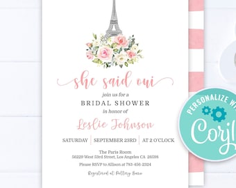 Paris Bridal Shower Invitation: Eiffel Tower, She Said Oui (Digital Download)
