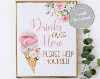 Ice Cream Bridal Shower Drink Sign: Summer Theme (Printable Instant Digital Download)