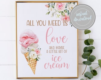 Ice Cream Bridal Shower Sign: Love Theme (Digital Download)