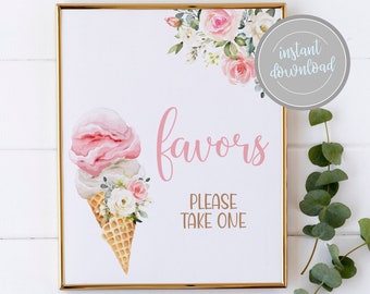 Ice Cream Favor Sign: Bridal Shower, Birthday Party Decor (Digital Download)