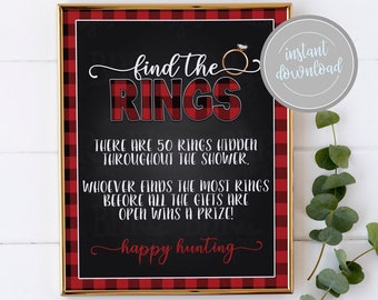 Find the Rings Sign, Shower Game, Flannel Fling, Flannel Fling, Flannel Bachelorette Party, Flannel Bridal Shower, Bachelorette Party Game