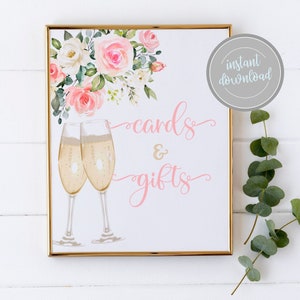 Cards and Gifts Sign, Champagne Petals and Prosecco Brunch and Bubbly Champs Bridal Shower Bachelorette Party Sign Theme Instant Download