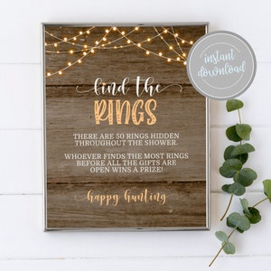 Find the Rings Game, I Do BBQ Couples Wedding Shower Engagement Party Rustic String Lights Coed Shower Digital Instant Download Game