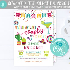 Fiesta Nacho Average Couples Shower Invitation Mexican Fiesta Cactus Taco Bout Love Invite Editable Printable Instant Download Template