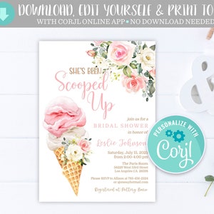 She&#39;s Been Scooped Up Bridal Shower Invitation, Ice Cream Summer Bridal Shower Editable Printable Instant Download Digital Invite Template