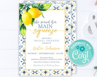 Lemon Bridal Shower Invitation: Citrus Brunch, Editable Template (Digital Download)