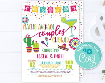Fiesta Couples Shower Invitation: Cactus, Taco, Editable Template (Digital Download)