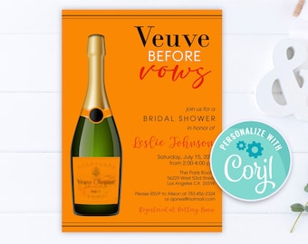 Veuve Before Vows Bridal Shower Invite, Veuve before Vows Bachelorette Party, Veuve Before Vows, Bachelorette Party, Veuve, Champagne, Bride