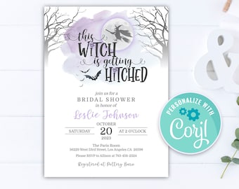 Witch Bridal Shower Invitation: Spooky Halloween Theme, Editable Template (Digital)