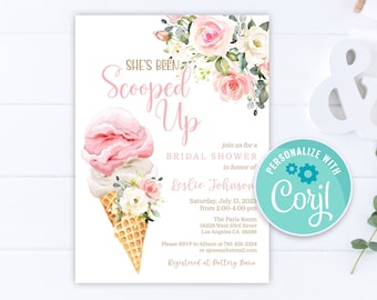 Ice Cream Bridal Shower Invitation: She's Been Scooped Up Theme (Editable Digital Template)