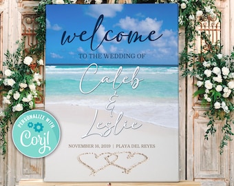 Beach Wedding Welcome Sign: Tropical Hawaiian Design (Editable Template)