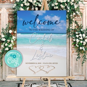Editable Beach Wedding Welcome Sign Template Hawaiian Tropical Destination Wedding Poster Sign Printable Instant Download Template BW001