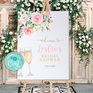 Petals and Prosecco Welcome Sign, Editable Champagne Petals and Prosecco Brunch and Bubbly Bridal Shower Bachelorette Party Welcome Sign