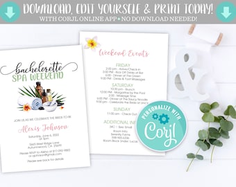 Spa Bachelorette Invitation & Itinerary: Editable Weekend Party Invite (Digital Download