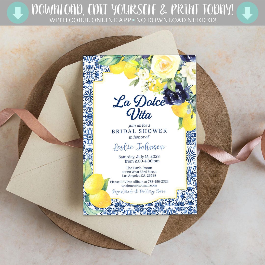 La Dolce Vita Bridal Shower Invitation | Citrus Summer Bridal Brunch ...