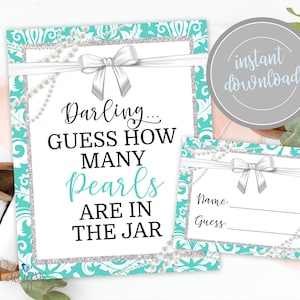 How Many Pearls are in the Jar, Tiffanys Bridal Shower Game, Tiffanys Bridal Shower, Tiffanys Bridal Shower Decorations, Bride and Co, Game