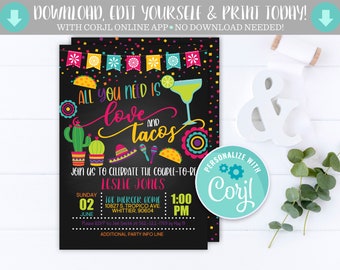 All You Need is Love and Tacos Invitation, All You Need is Love and Tacos, Love and Tacos Invitation, Love and Tacos, Fiesta, Couples Shower