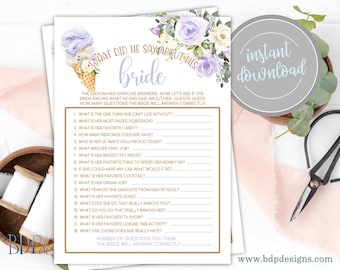 What Did He Say About His Bride Game, Purple Ice Cream Bridal Shower, She's Been Scooped Up Theme (Digital Download)