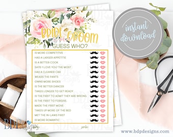 Bride or Groom Bridal Shower Game: Pink Floral Design (PDF)