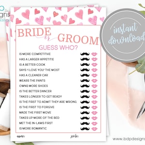 Bride or Groom &#39;Guess Who&#39; Bridal Shower Game (Printable Instant Download)