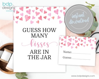 Guess How Many Kisses Sign: Bridal Shower Game (Printable Instant Download)
