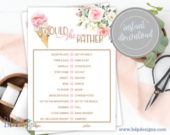 Would She Rather Bridal Shower Game: Ice Cream Theme (Digital Download)