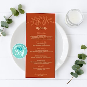 Wedding Menu Template, Wedding Menu Template Instant Download, Menu Wedding Template, Menu Wedding Printable, Terracotta, Rust, Menu, RUS01