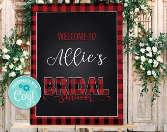 Flannel Fling Bridal Shower Welcome Sign: Buffalo Plaid (Editable in Corjl)