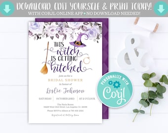 Editable Witch Bridal Shower Invitation: Spooky Halloween Theme (Digital Download)