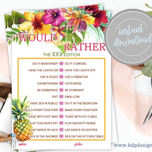 Tropical Bridal Shower Game: Would She Rather, Hawaiian Theme (Instant Download)