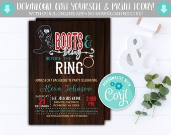 Boots and Bling Before the Ring Invitation, Boots and Bling Invitation, Boots and Bling, Western Bachelorette Party, Bachelorette Party, BB