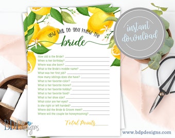 How Well Do You Know the Bride, Shower Game, She Found Her Main Squeeze, Lemon Bridal Shower, Lemon Bridal Shower Games, Lemon Bridal, Lemon