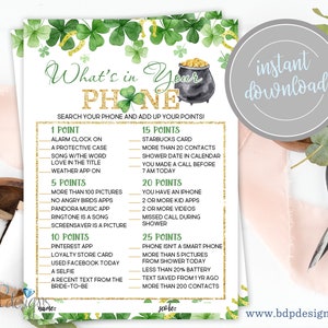 St. Patrick&#39;s Day Bridal Shower Game: What&#39;s In Your Phone (PDF)