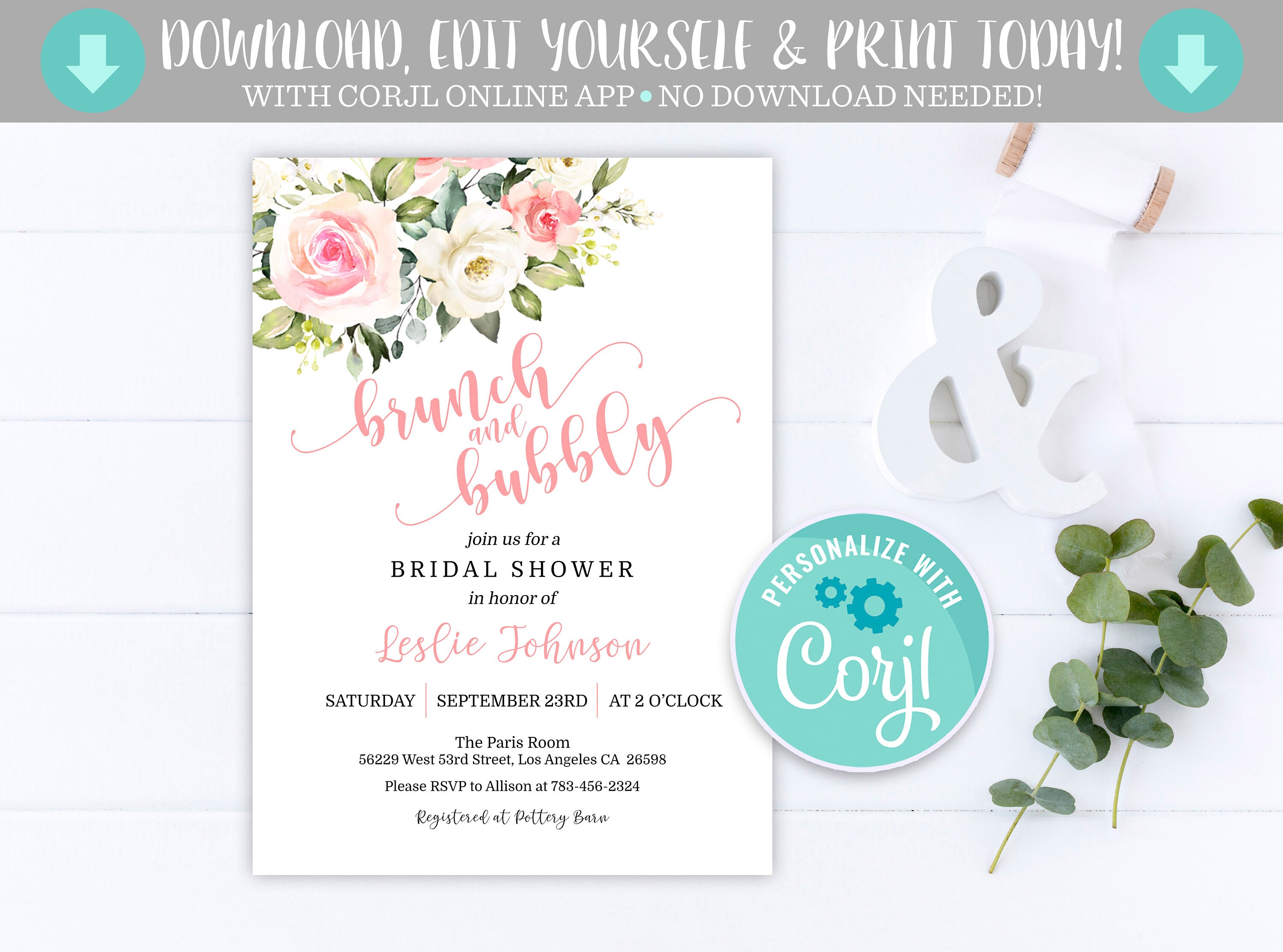 Brunch and Bubbly Bridal Shower Invitation Brunch and Bubbly Shower Invitation Brunch and Bubbly Shower Invite Bridal Brunch