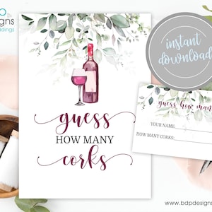 Indovina quanti tappi di sughero firmano Vino prima dei voti Vino Napa Bridal Shower Addio al nubilato Weekend Greenery Download immediato