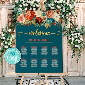 Floral Wedding Seating Chart Template: Editable Seating Sign