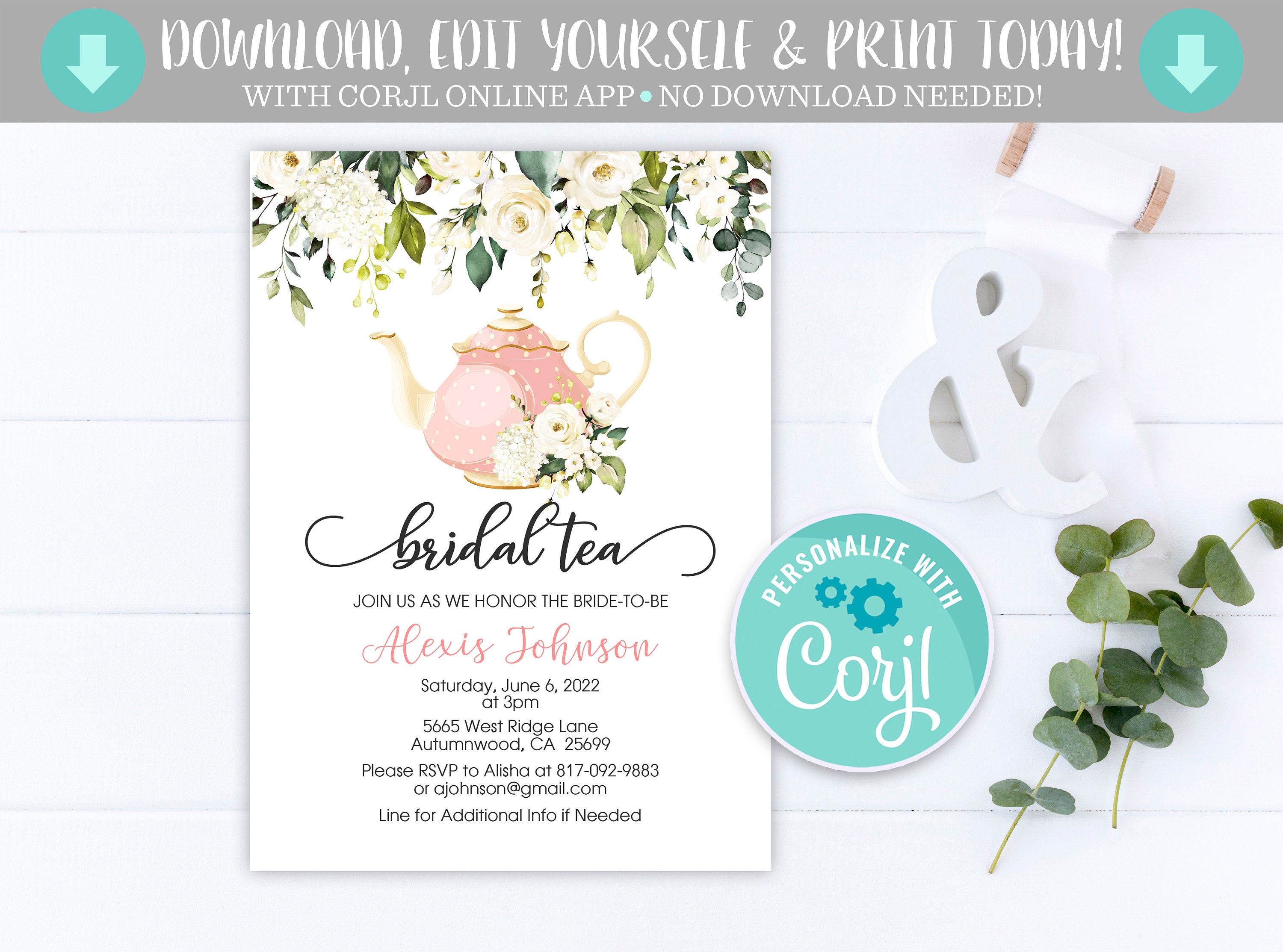 Bridal Tea Invitation Template Bridal Shower Tea Party Etsy