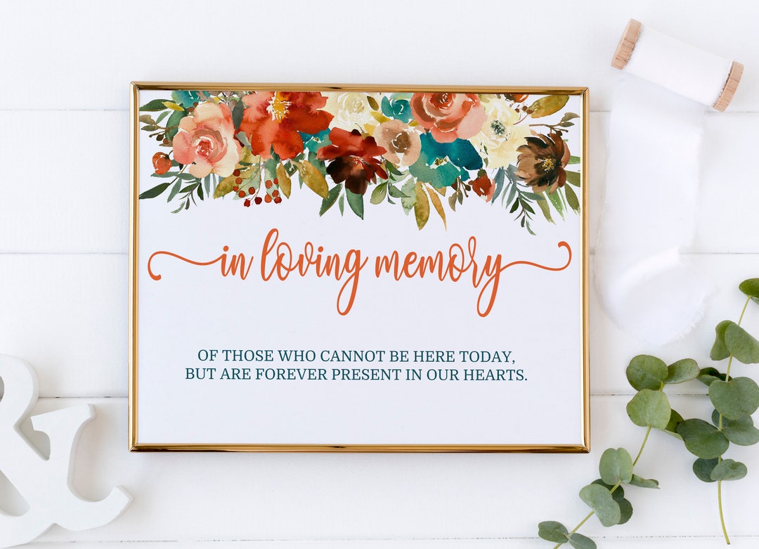 Teal Memory Teal Floral in Loving Memory Wedding Sign (PDF) - Etsy