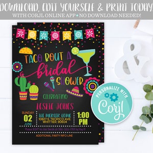 Fiesta Taco Bout a Bridal Shower Invitation, Mexican Fiesta Cactus Bride to Be Bout Love Editable Printable Instant Download Invite Template