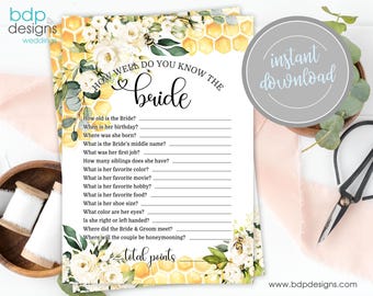 Meant to Bee Bridal Shower Game: How Well Do You Know the Bride (PDF Download)