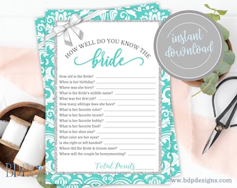 How Well Do You Know the Bride, Tiffanys Bridal Shower Games, Tiffanys Bridal Shower, Bride and Co Games, Bridal Shower Game, Tiffanys, Game